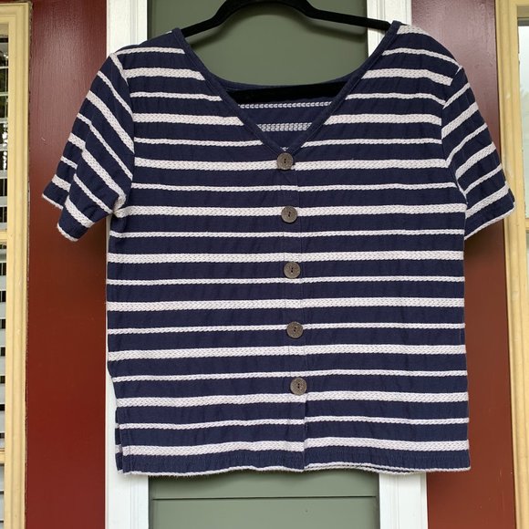 Old Navy Stripe Button Back Blue Top Small - Picture 1 of 5